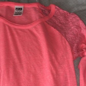 PINK long sleeve with lace on the shoulders